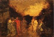 Adolphe-Joseph Monticelli Twilight Promenade in a Park painting
